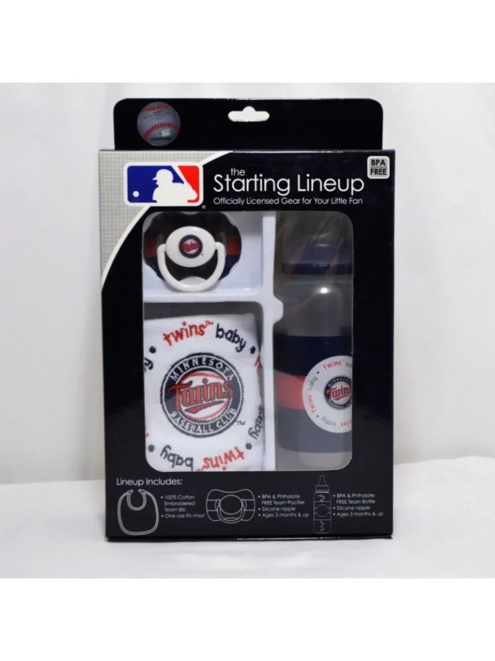 Minnesota Twins Baby Gift Set 3 Piece Pacifier Bib Bottle MLB Baseball New